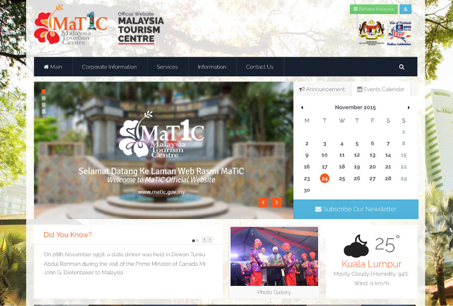 Laman Web Rasmi Pusat Pelancongan Malaysia (MaTiC)
